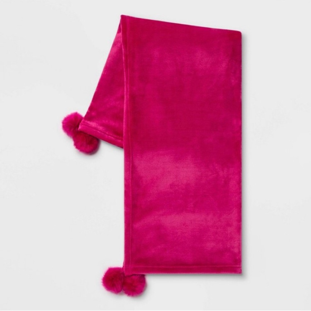 Opalhouse fuchsia pompom throw blanket